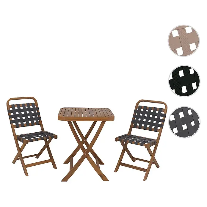 Proregal Balkonmöbel-Set 2 Stühle klappbar - 3 -tlg., Akazienholz, Klappbar, Grün