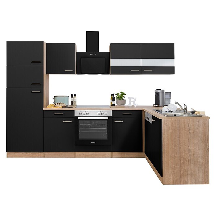 Respekta Winkelküche KBL280ESSSC (172 x 280 cm, Schwarz)