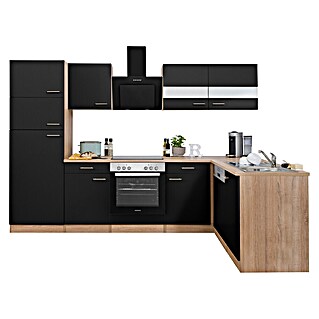 Respekta Winkelküche Merle (B x T: 280 x 172 cm, Schwarz, Mit Elektrogeräten, Volumen Backofen: 72 l)