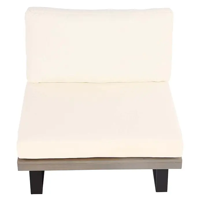 Lounge-Sessel Garten-Sessel | Spun Poly Akazie Holz MVG-zertifiziert Aluminium | Grau | Polster Cremeweiß -  - Cremefarbenes, armloses Outdoor-Sesselteil mit Holzgestell und schwarzen Beinen.