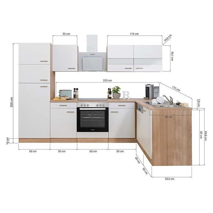 Respekta Winkelküche KBL280ESGSC (172 x 280 cm, Grau)