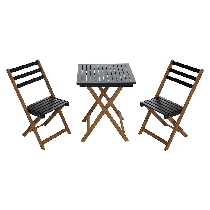 Proregal Balkonmöbel-Set mit 2 Stühlen klappbar - 3 -tlg., Akazienholz, Klappbar, Schwarz