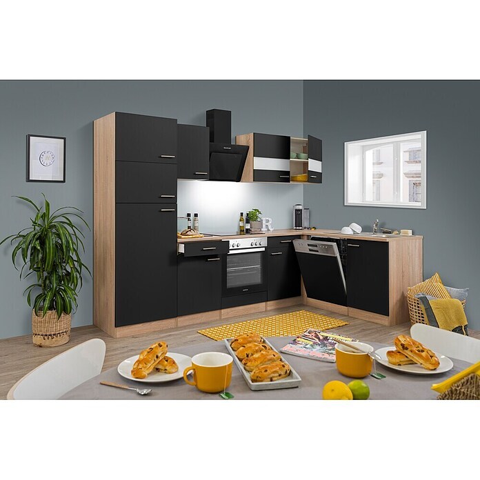 Respekta Winkelküche KBL280ESSSC (172 x 280 cm, Schwarz)
