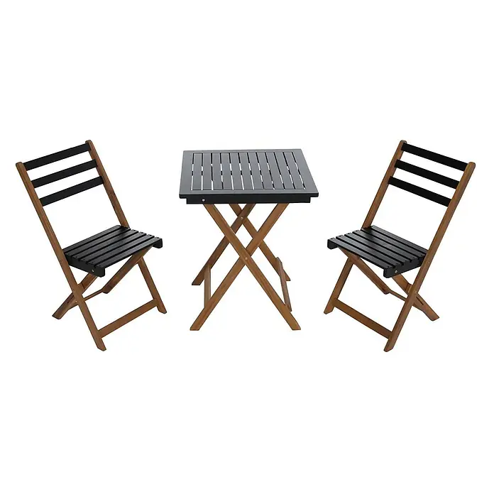 Proregal Balkonmöbel-Set mit 2 Stühlen klappbar - 3 -tlg., Akazienholz, Klappbar, Schwarz