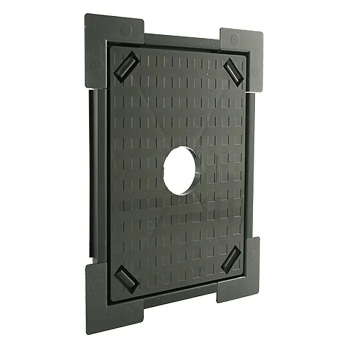 Marley Fliesenrahmen - B x H: 16 x 21 cm, Kunststoff - Schwarze quadratische Abdeckung mit Loch in der Mitte, ideal zum Abdecken von Öffnungen oder Löchern in Böden oder Wänden.