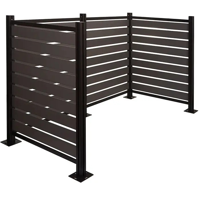 Proregal Mülltonnenverkleidung - Metall, Grau, Geeignet für Anzahl Mülltonnen: 3 Stk. - Dunkelbrauner Lamellen-Sichtschutz aus Aluminium mit drei Paneelen, für Mülltonnen oder Sichtschutz im Freien.