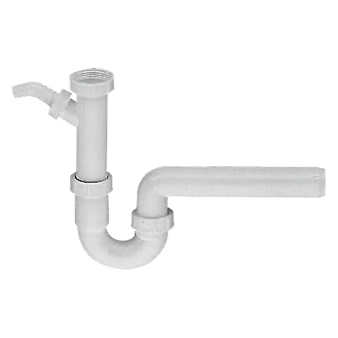 Admiral Röhrensiphon - 1 ½″, Kunststoff, Weiß, DN 50 - Weißer Siphon für Waschbecken mit seitlichem Anschluss, typisch für Badezimmer und Küchen.