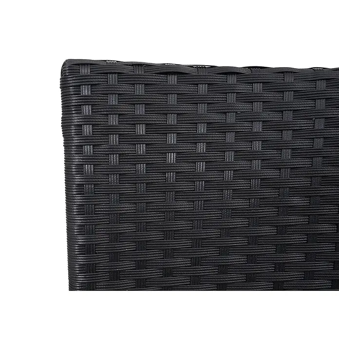 Poly-Rattan Sitzbank mit Tisch | Gartenbank Sitzgruppe Gartensofa | 132cm | Schwarz | Kissen Creme -  - Schwarze gewebte Kunststoffrattan-Textur.