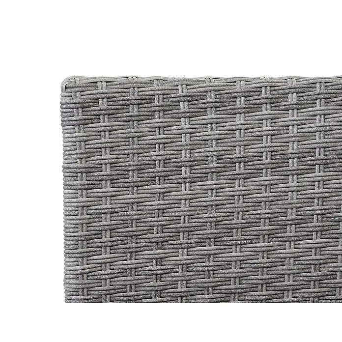 Poly-Rattan Sitzbank mit Tisch | Gartenbank Sitzgruppe Gartensofa | 132cm | Grau | Kissen Creme -  - Nahaufnahme von grauem geflochtenem Polyrattan-Material.