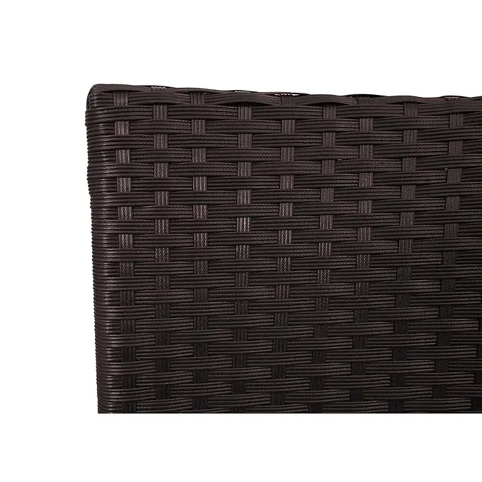 Poly-Rattan Sitzbank mit Tisch | Gartenbank Sitzgruppe Gartensofa | 132cm | Braun | Kissen Creme -  - Dunkelbraune Kunstfaser-Rattangeflechtstruktur.