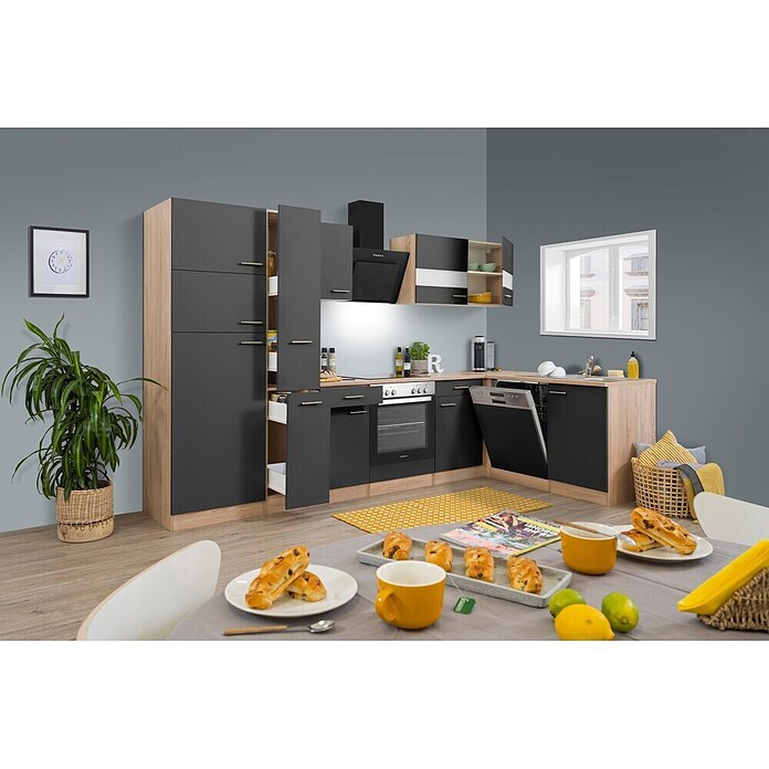 Respekta Winkelküche KBL310ESGSC (172 x 310 cm, Grau)