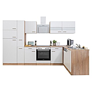 Respekta Winkelküche Merle (B x T: 310 x 172 cm, Weiß, Mit Elektrogeräten, Volumen Backofen: 72 l)