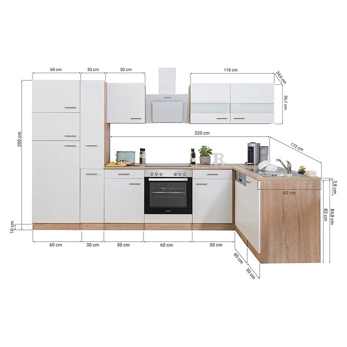 Respekta Winkelküche KBL310ESWSC (172 x 310 cm, Weiß)