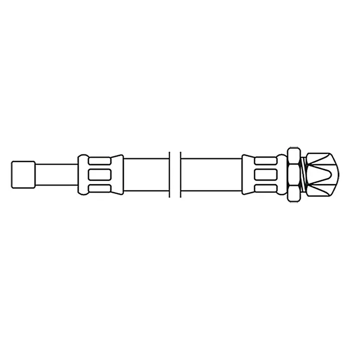 Flexo Anschlussschlauch - ⅜″, Länge: 30 cm, Niederdruck - Illustration einer flexiblen Bremsleitung mit Anschlüssen an beiden Enden für den Einsatz in einem Bremssystem.