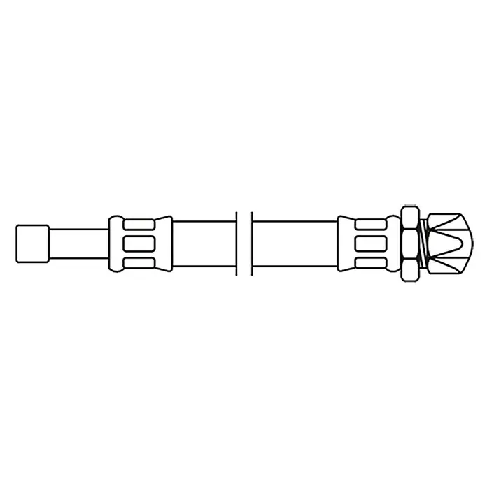 Flexo Anschlussschlauch - ⅜″, Länge: 50 cm, Niederdruck - Schematische Darstellung einer Bremsleitung. Das Detailbild zeigt präzise Konturen und Elemente einer typischen Bremsleitung.