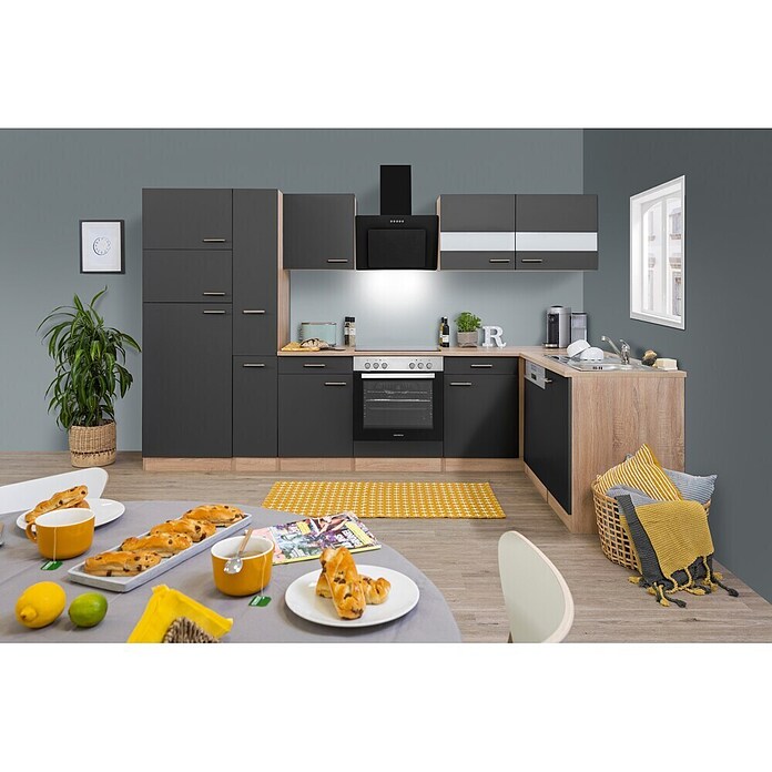 Respekta Winkelküche KBL310ESGSC (172 x 310 cm, Grau)