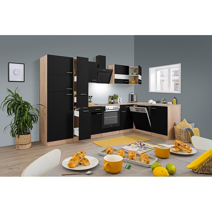 Respekta Winkelküche KBL310ESSSC (172 x 310 cm, Schwarz)