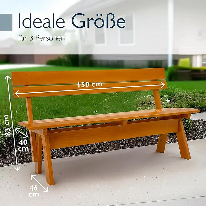 Beautissu Gartenbank - B x T x H: 150 x 42 x 60 cm, Holz, Braun - Hellbraune Holzgartenbank, 150 cm breit, ideal für 3 Personen.