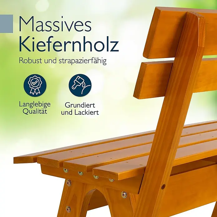Beautissu Gartenbank - B x T x H: 120 x 42 x 60 cm, Holz, Braun - Robuste, honigfarbene Gartenbank aus massivem Kiefernholz.