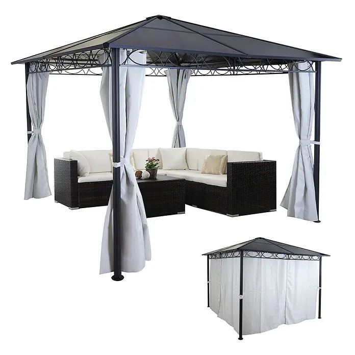 Berlinlodge Standard-Pavillon Kunststoff-Dach Seitenwand Alu - B x T: 300 x 300 cm, Farbe Gestell: Grau, Metall
