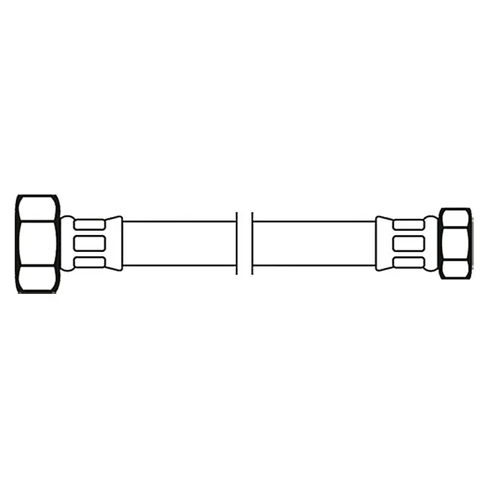 Flexo Anschlussschlauch - ½″/⅜″, Länge: 50 cm - Dieses Bild zeigt eine Sanitärverbindung mit geraden Abschnitten und sechseckigen Enden, ideal für den Einsatz in Rohrleitungssystemen.