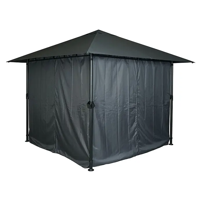 Berlinlodge Standard-Pavillon mit Seitenwand - B x T: 300 x 300 cm, Farbe Gestell: Grau, Sonstige - Dunkelgrauer Pavillon mit Schrägdach und vier Seitenwänden für Schatten und Privatsphäre im Freien.