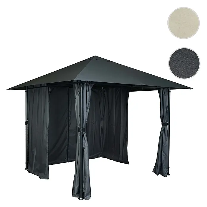 Berlinlodge Standard-Pavillon mit Seitenwand - B x T: 300 x 300 cm, Farbe Gestell: Grau, Sonstige - Dunkelgrauer Pavillon mit Stoffdach und zugebundenen Seitenwänden. Farboptionen: Beige und Dunkelgrau.