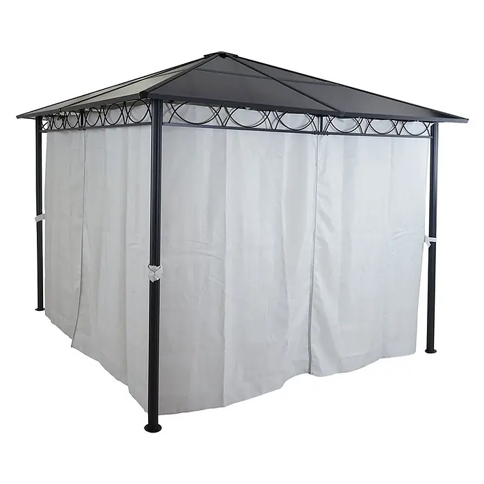 Berlinlodge Standard-Pavillon Kunststoff-Dach Seitenwand Alu - B x T: 300 x 300 cm, Farbe Gestell: Grau, Metall