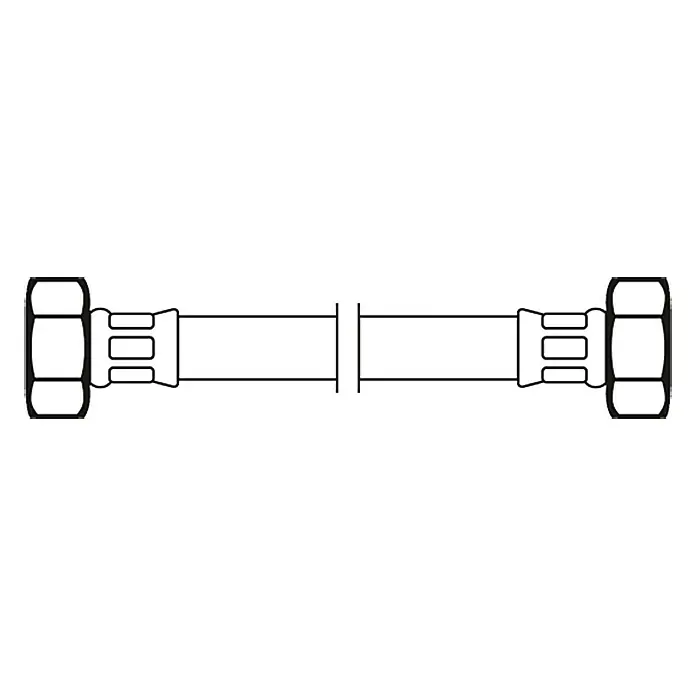 Flexo Anschlussschlauch - ½″/½″, Länge: 30 cm - Diese Abbildung zeigt ein Sanitärschlauchstück mit Mutterverbindungen. Die Darstellung ist schwarz-weiß und schematisch.