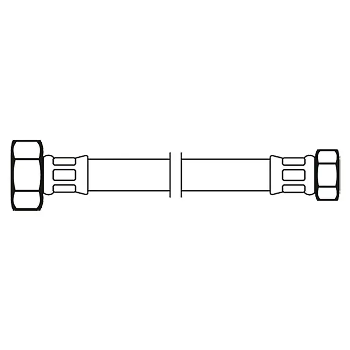 Flexo Anschlussschlauch - ½″/⅜″, Länge: 100 cm - Schematische Darstellung einer Rohrverbindung mit Gewindemutter, ideal für Sanitär- und Heizungsinstallationen.