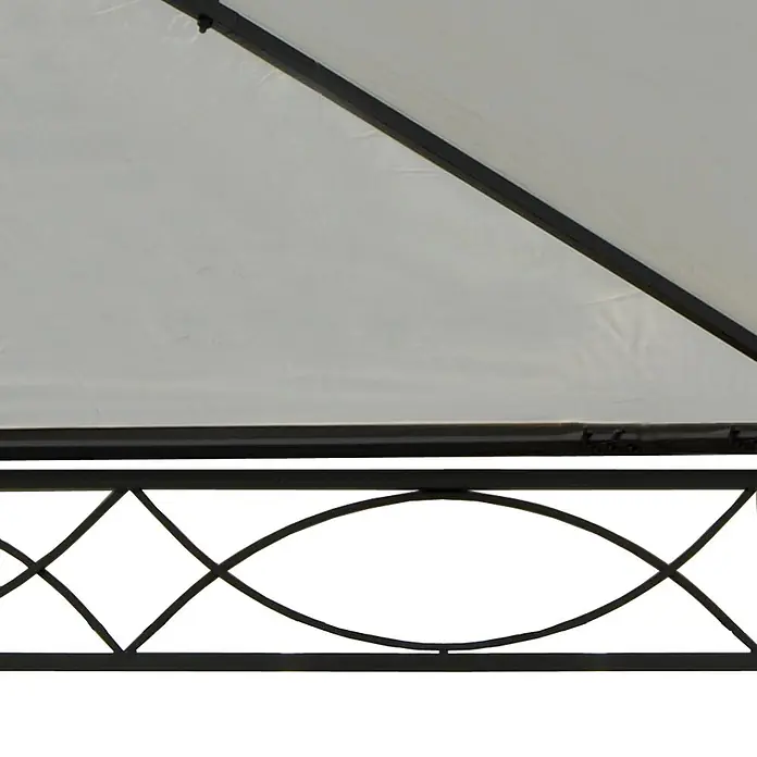 Berlinlodge Standard-Pavillon Cadiz - B x T: 300 x 500 cm, Farbe Gestell: Grau, Metall - Hellgraues Überdachungsdach und schwarzes Metallgestell mit Ziergeländer.