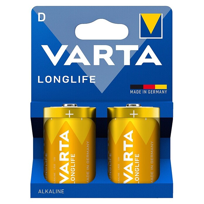 Varta Alkalna baterija Longlife D  (Alkalna (mangan), Število: 2 kos) | 3351 - Alkali Marke | CBHA - Batterien Marke | CBH - Batterien/Taschenlampen | CB - Elektroinstallation | C - Elektro | BAUHAUS