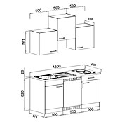 Respekta Singleküche KB150ESWMI (Breite: 150 cm, Mit Duo-Kochmulde, Weiß)