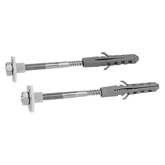 Waschtischbefestigung - 2 Stk. - Zwei Stockschrauben mit Dübeln und Muttern, ideal für sichere Befestigungen in verschiedenen Materialien.