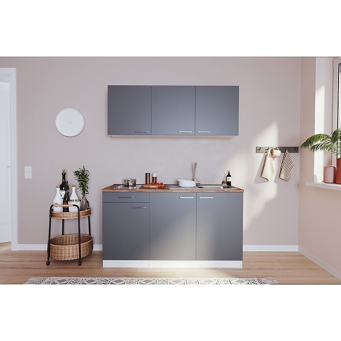 Respekta Singleküche Luis (Breite: 150 cm, Grau, Mit Elektrogeräten) | BAUHAUS