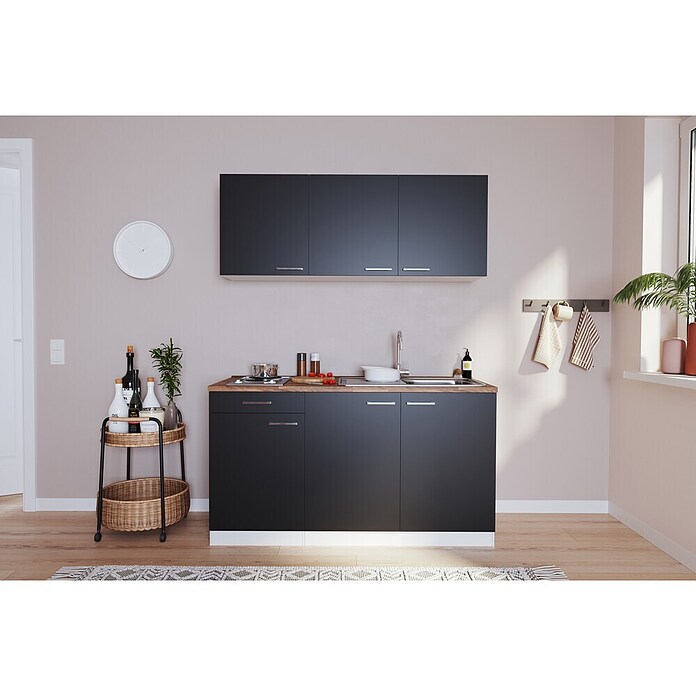 Respekta Singleküche Luis (Breite: 150 cm, Schwarz, Mit Elektrogeräten) | BAUHAUS