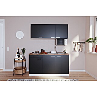 Respekta Singleküche Luis (Breite: 150 cm, Schwarz, Mit Elektrogeräten, Mikrowelle)