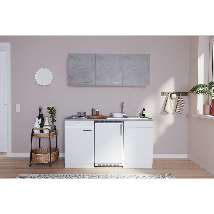 Respekta Singleküche Malia (Breite: 150 cm, Weiß/Grau, Mit Duo-Kochmulde) | BAUHAUS