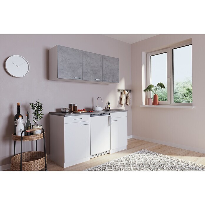 Respekta Singleküche Malia (Breite: 150 cm, Weiß/Grau, Mit Glaskeramikkochfeld) | BAUHAUS