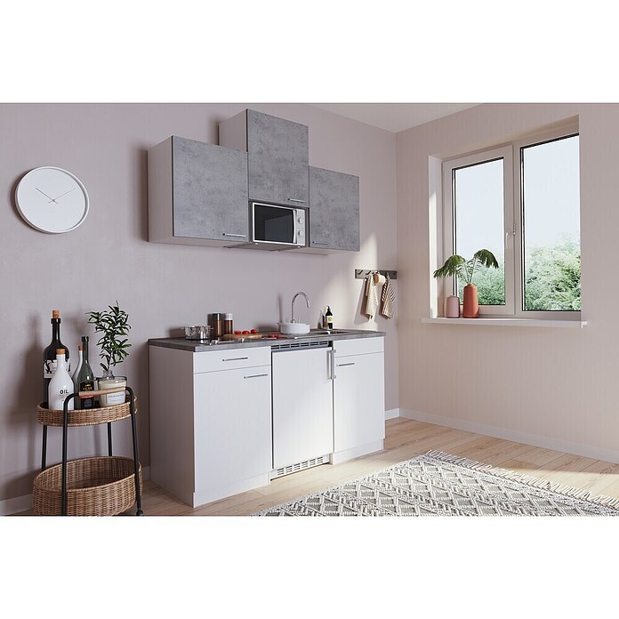 Respekta Singleküche Malia (Breite: 150 cm, Weiß/Grau, Mit Glaskeramikkochfeld und Mikrowelle) | BAUHAUS