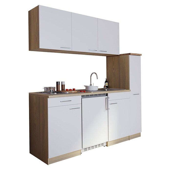 Respekta Singleküche Cuisine (180 cm, Mit Duo-Kochmulde, Weiß)