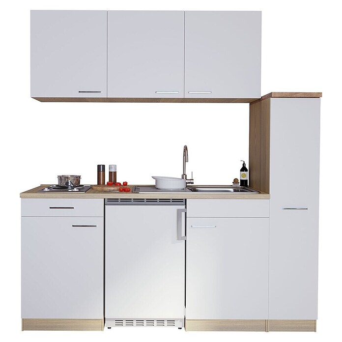 Respekta Singleküche Cuisine (180 cm, Mit Duo-Kochmulde, Weiß)