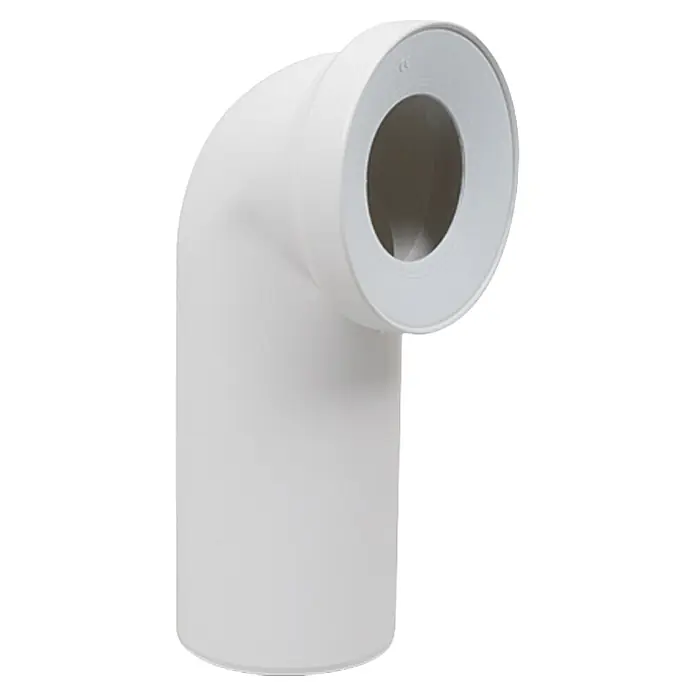 WC-Anschlussbogen - 90 °, Weiß - Weißer 90-Grad-Abwasserrohrbogen mit Flansch, ideal für Sanitärinstallationen. Robuste und langlebige Konstruktion für zuverlässige Leistung.