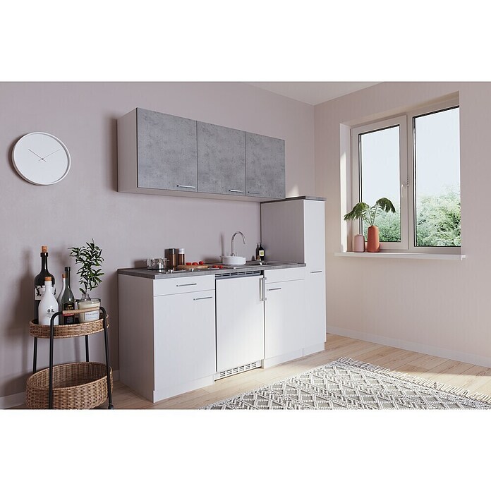 Respekta Singleküche Malia (Breite: 180 cm, Weiß/Grau, Mit Glaskeramikkochfeld) | BAUHAUS