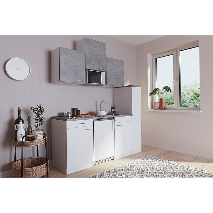 Respekta Singleküche Malia (Breite: 180 cm, Weiß/Grau, Mit Glaskeramikkochfeld und Mikrowelle) | BAUHAUS