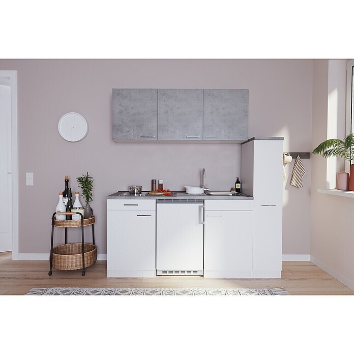 Respekta Singleküche Malia (Breite: 180 cm, Weiß/Grau, Mit Glaskeramikkochfeld) | BAUHAUS