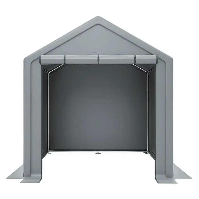 SONNENH Gerätehaus - Außenbreite inkl. Dachüberstand: 190 cm, Außentiefe inkl. Dachüberstand: 170 cm, Stahl, Grau - Grauer, tragbarer Tunnelunterstand mit aufrollbarer Frontöffnung.