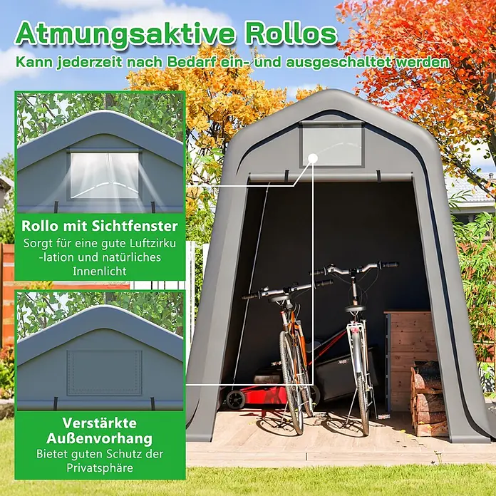 SONNENH Gerätehaus - Außenbreite inkl. Dachüberstand: 213 cm, Außentiefe inkl. Dachüberstand: 366 cm, Metall, Grau
