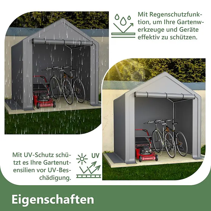 SONNENH Gerätehaus - Außenbreite inkl. Dachüberstand: 190 cm, Außentiefe inkl. Dachüberstand: 170 cm, Metall, Grau
