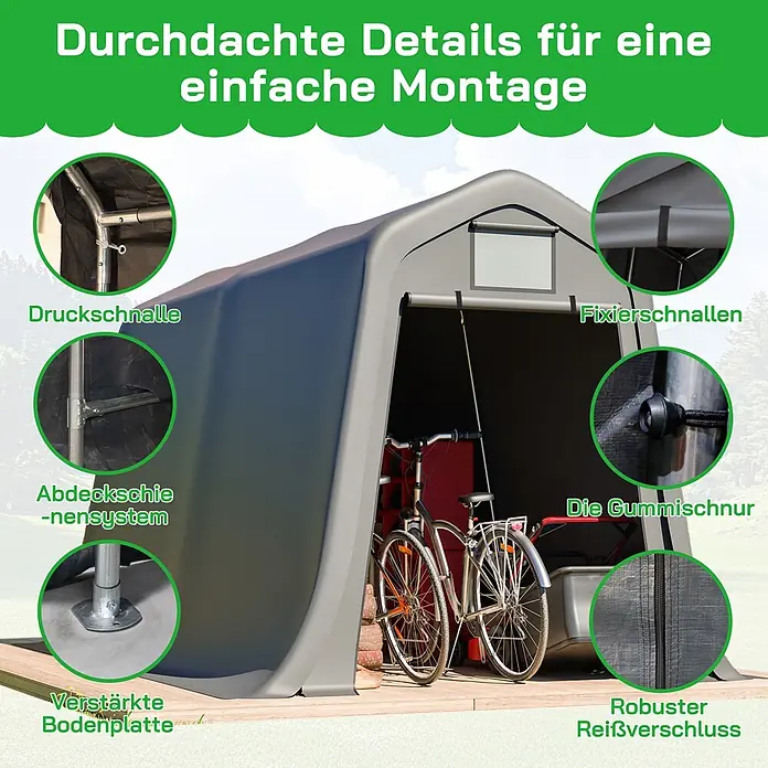 SONNENH Gerätehaus - Außenbreite inkl. Dachüberstand: 213 cm, Außentiefe inkl. Dachüberstand: 366 cm, Metall, Grau